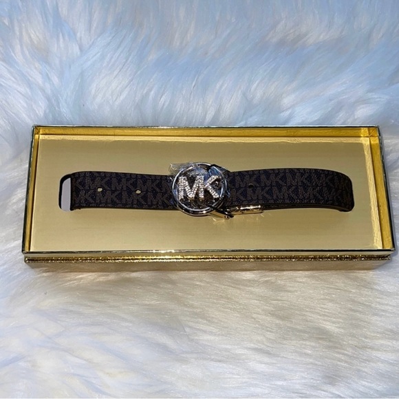 Michael Kors Women's Brown Reversible Pave Logo Belt in Box. NWT - Picture 3 of 16